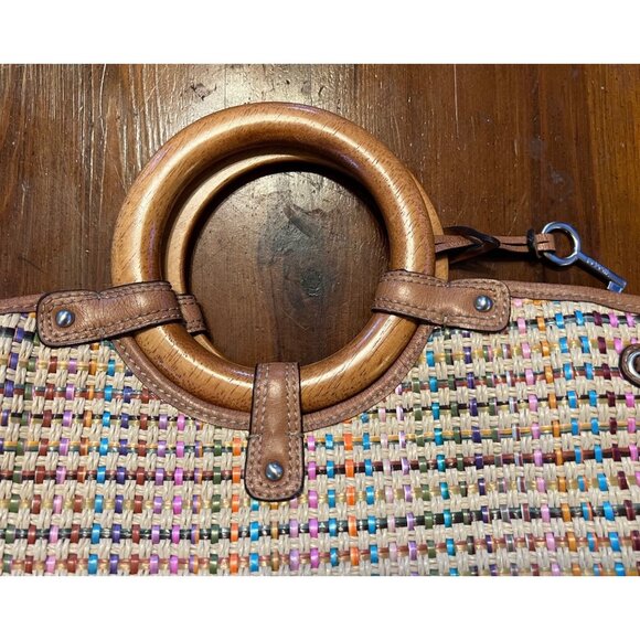 Fossil women's woven fabric handbag with circular handles, medium size, leather - Picture 3 of 11